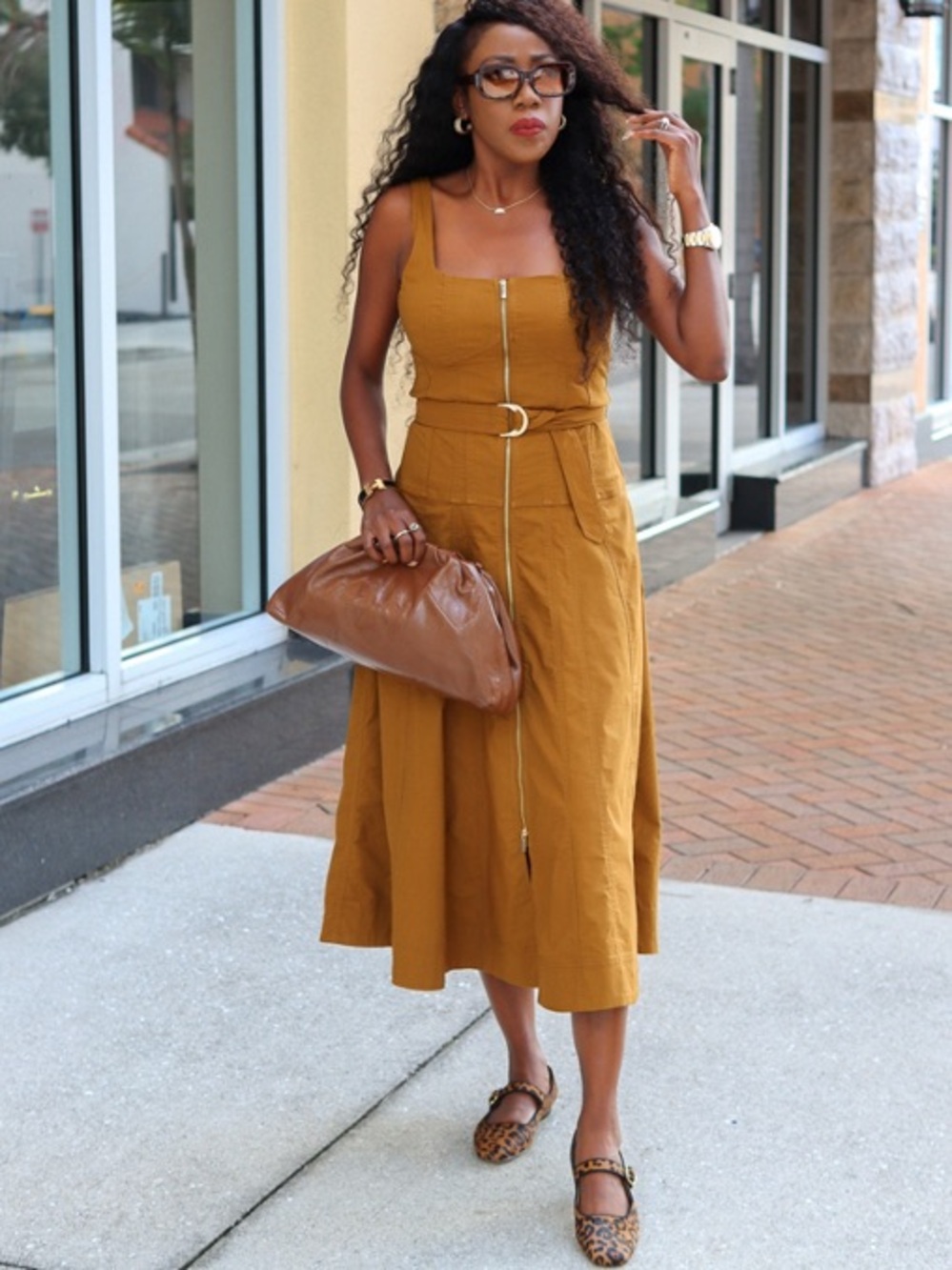 Anthropologie Mustard Sleeveless Zip-Front Midi Dress